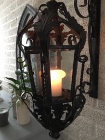 Lantern with wall bracket made of wrought iron, brown-patina, really beautiful!!!